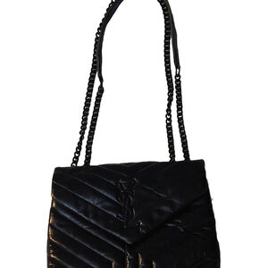 Saint Laurent YSL Black Leather Quilted Puffer Flap Bag